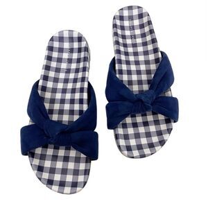 Draper James gingham stella slides navy suede knotted bow flat sandal size 9
